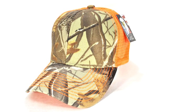 046-COTTON TRUCKER MESH VELCRO - HUNTING CAMO/ORANGE